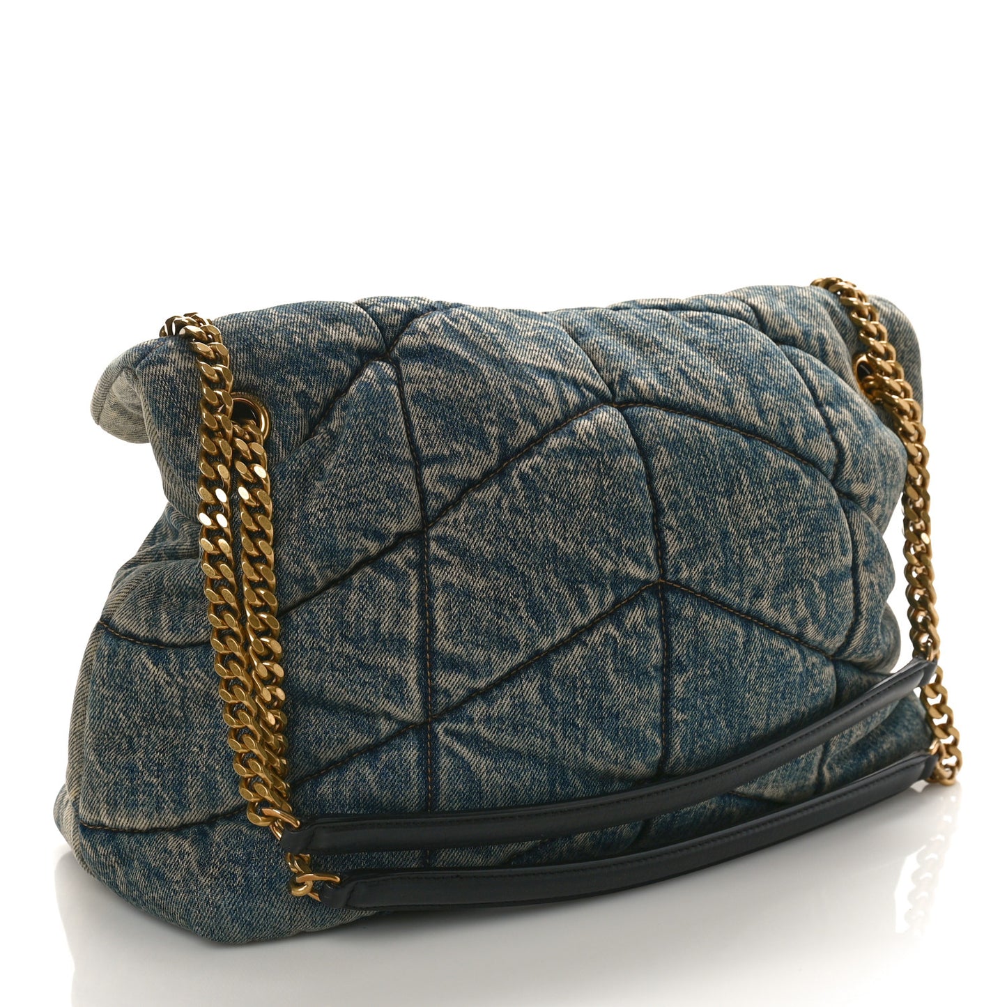 Denim Quilted Medium Loulou Puffer Monogram Chain Satchel Blue Black