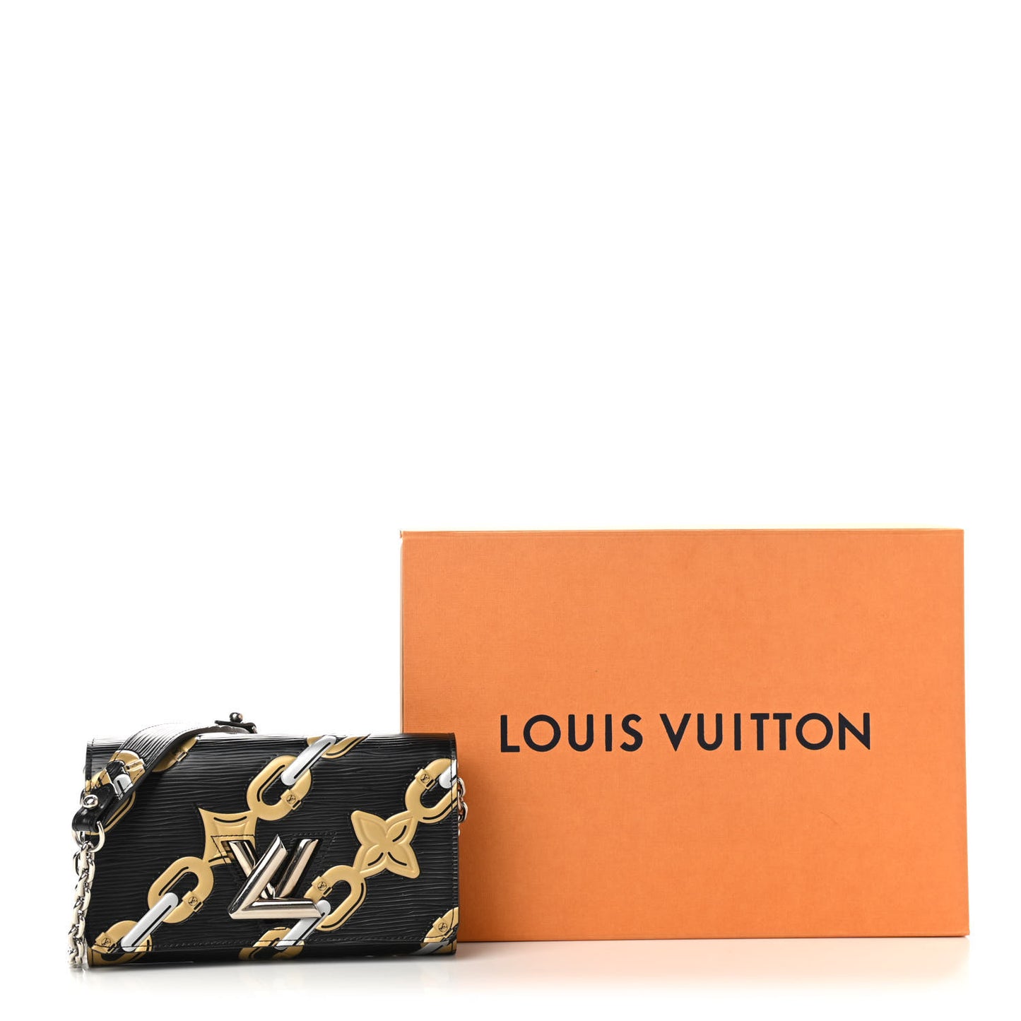 Epi Chain Flower Print Twist Chain Wallet Black