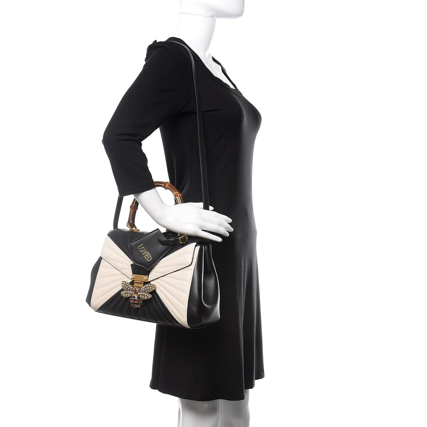 Calfskin Bamboo Trapuntata Queen Margaret Top Handle Bag Mystic White Black