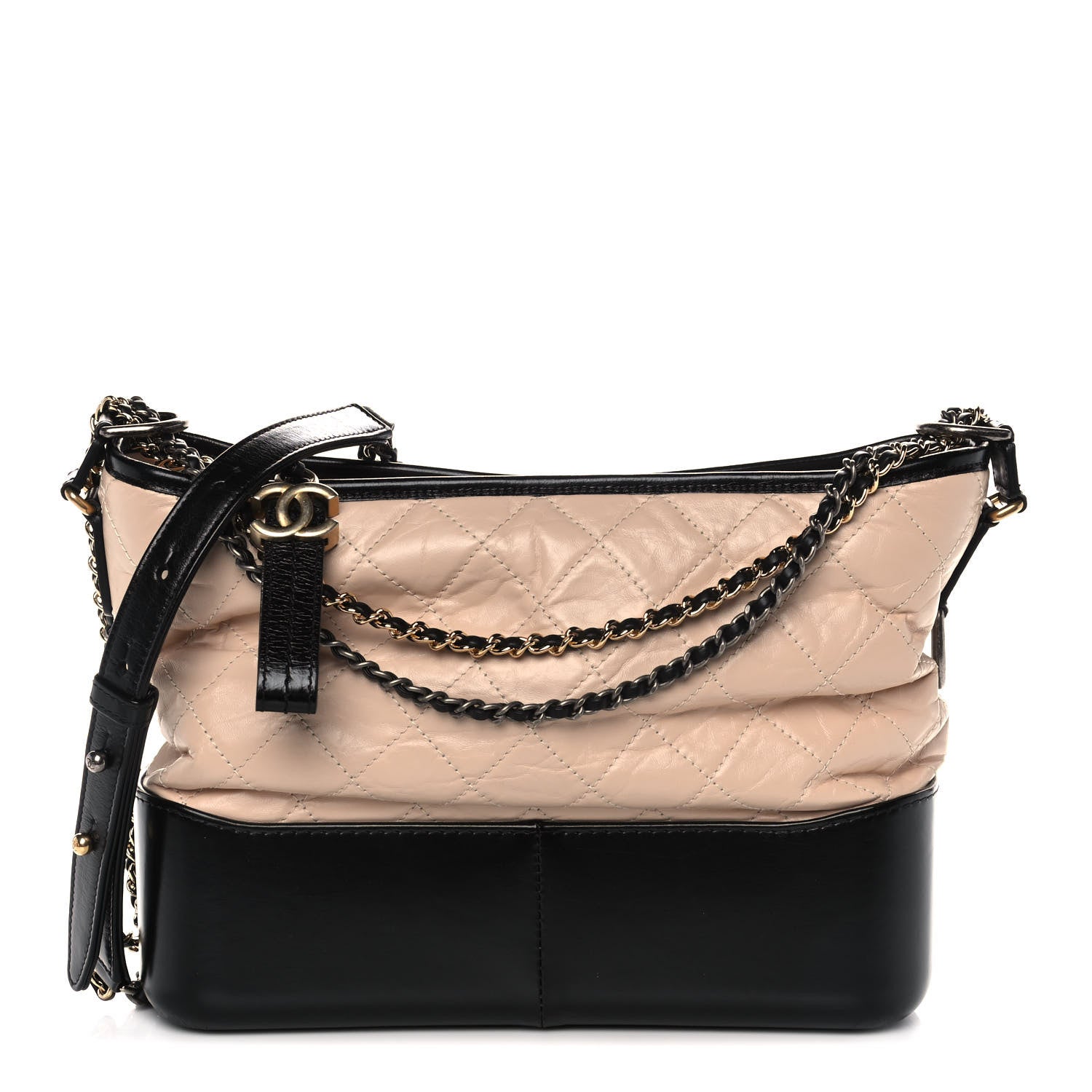 Chanel Aged Calfskin Quilted Medium Gabrielle Hobo Beige Black 1 of 10