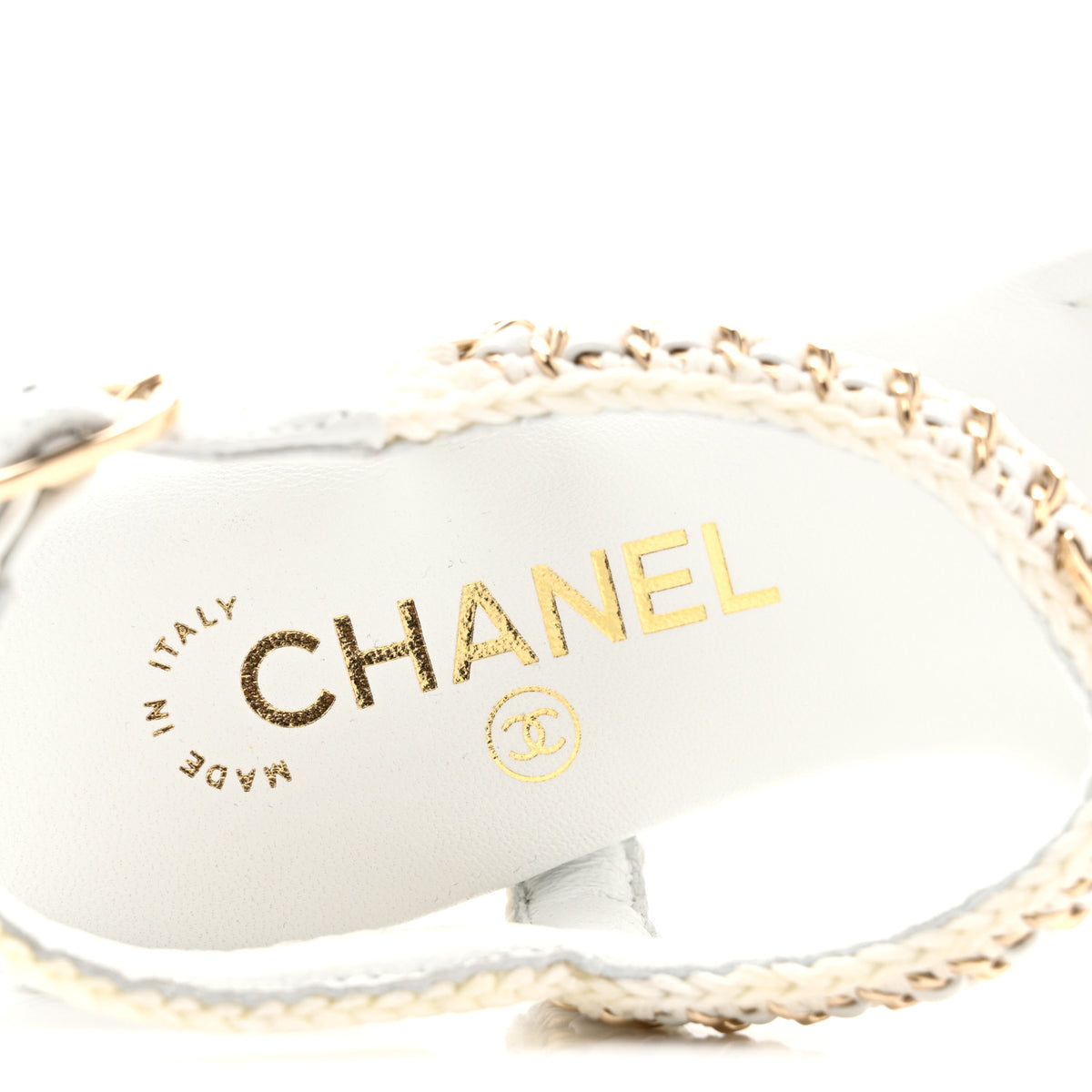 Chanel Lambskin CC Chain Braided Sandals 35 White 7 of 9