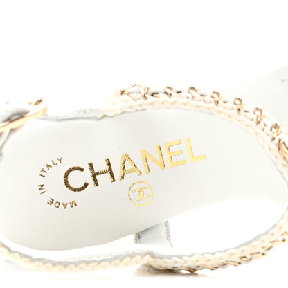 Chanel Lambskin CC Chain Braided Sandals 35 White 7 of 9