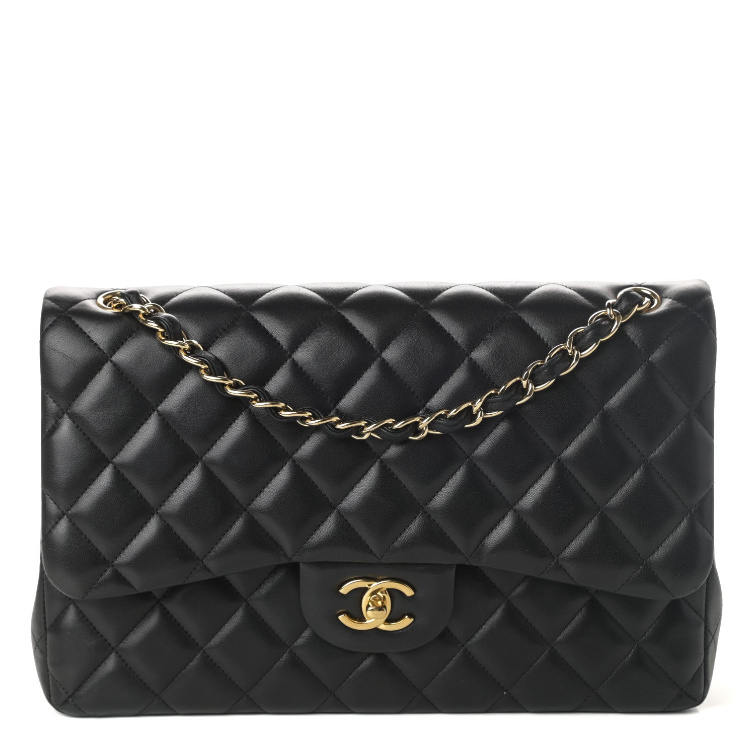 Chanel Lambskin Quilted Jumbo Double Flap Black 1 of 10