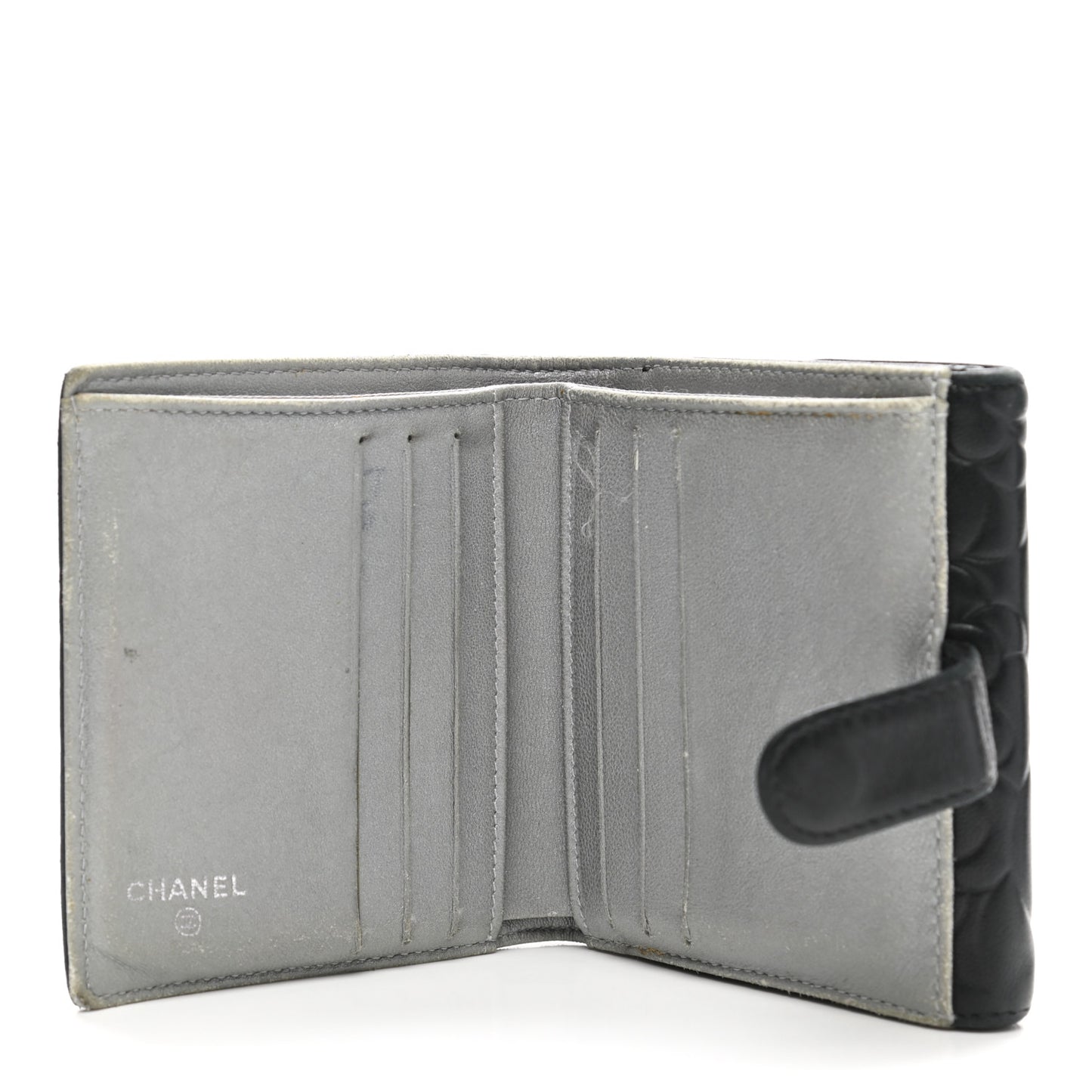 Lambskin Embossed Camellia French Wallet Black