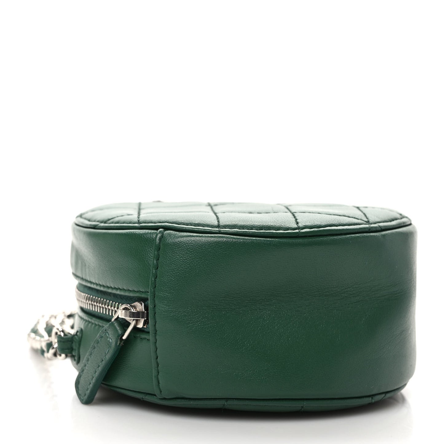 Lambskin Quilted Round Clutch With Chain Green
