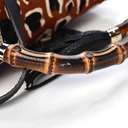 Gucci Calf Hair Leopard Print Medium New Bamboo Top Handle Bag Red 8 of 17