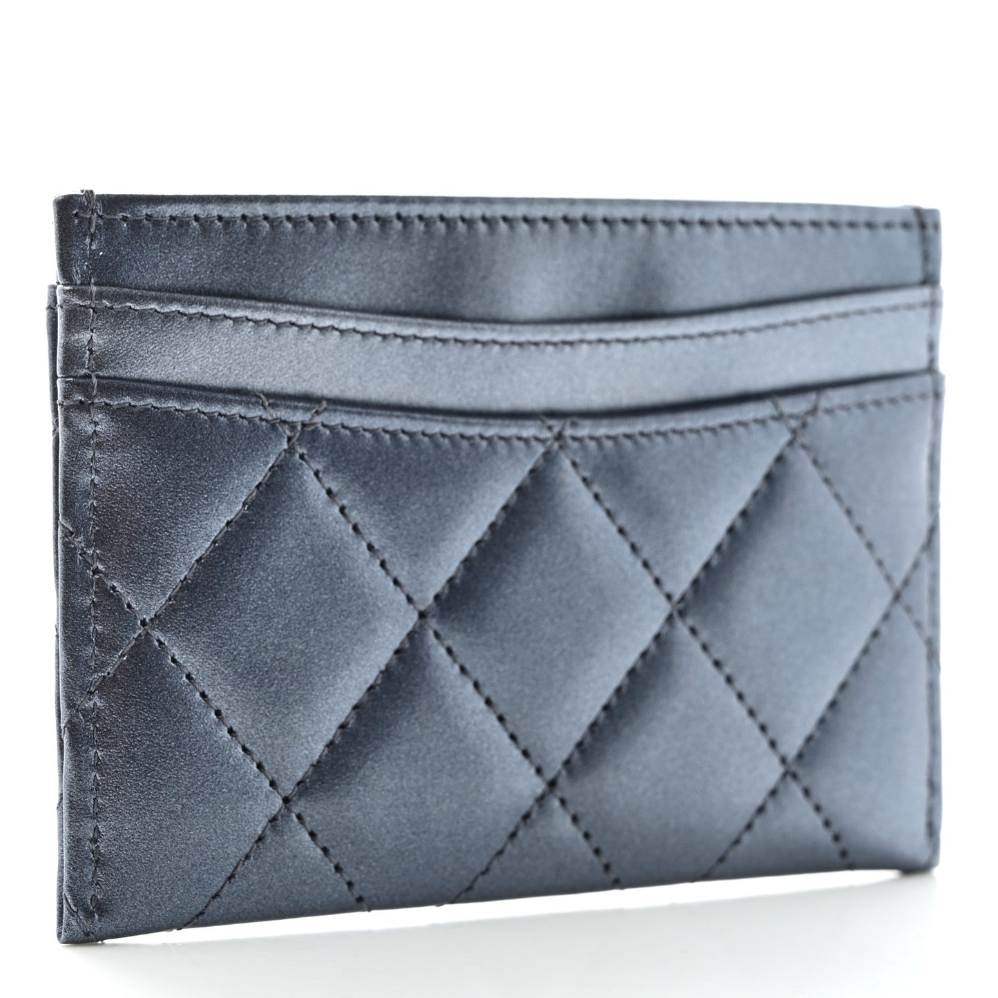 Metallic Lambskin Quilted Card Holder Wallet Dark Blue