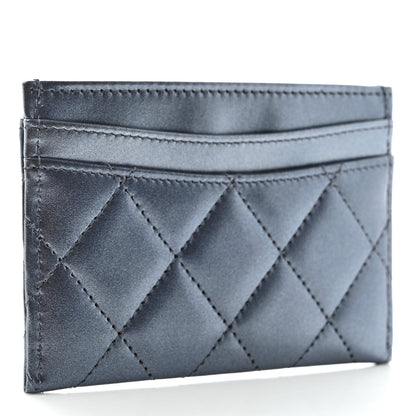 Chanel Metallic Lambskin Quilted Card Holder Wallet Dark Blue 3 of 9