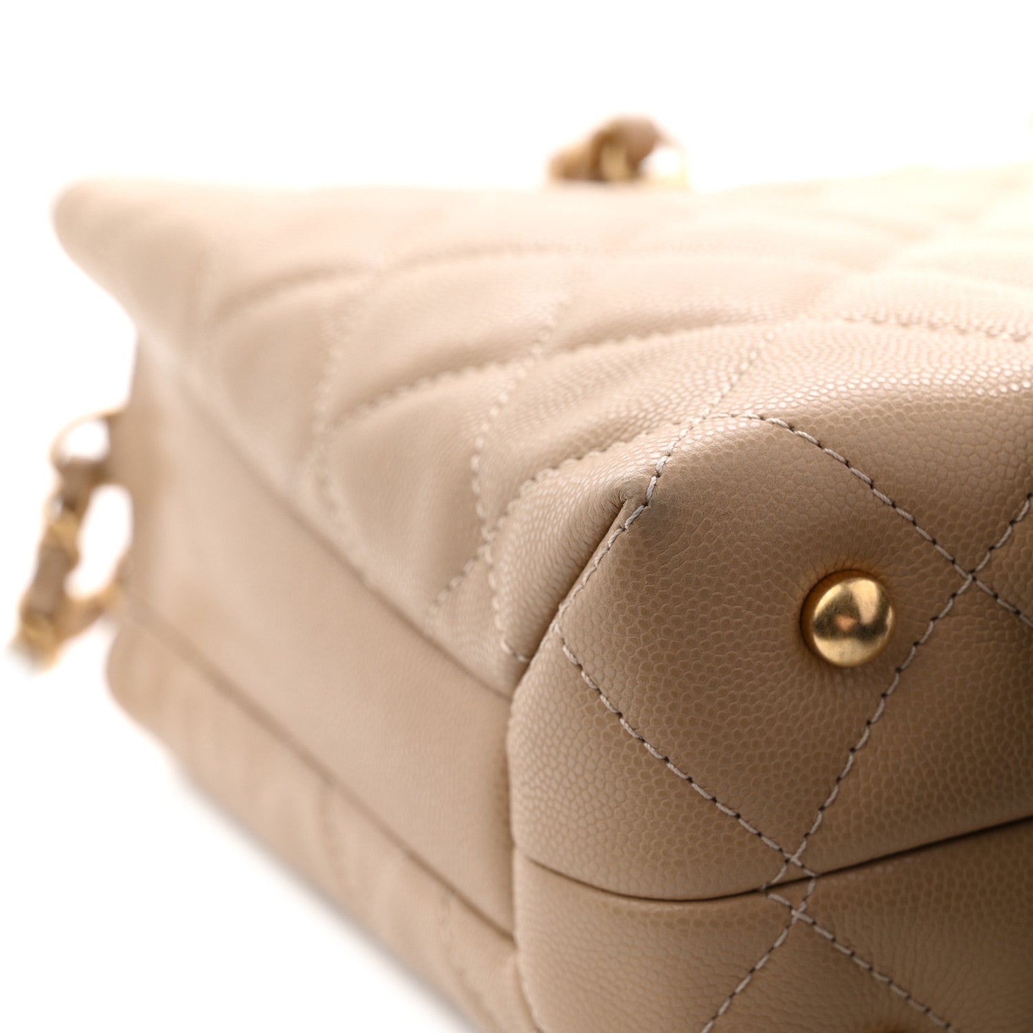 Chanel Shiny Caviar Quilted Chain Handle Shopping Tote Beige 12 of 12