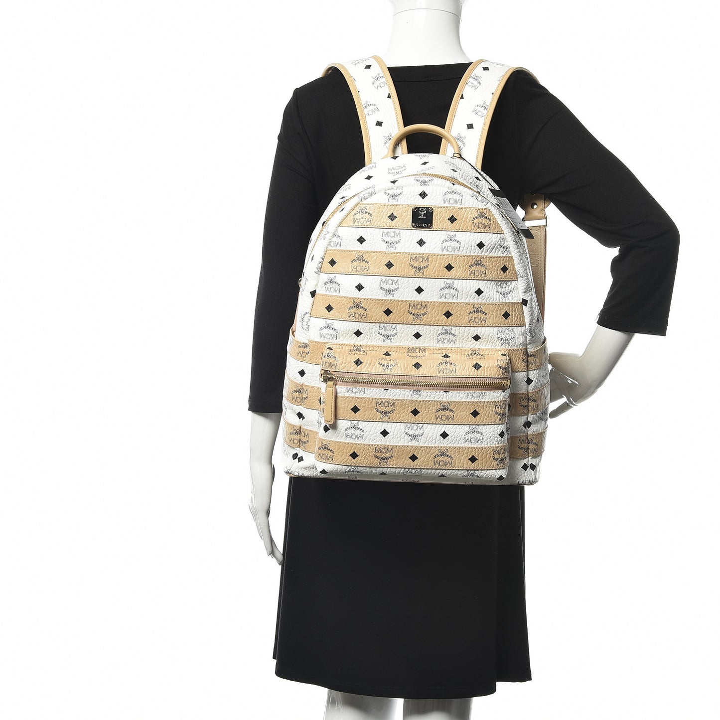 Metallic Visetos Striped Medium Stark Backpack White Beige