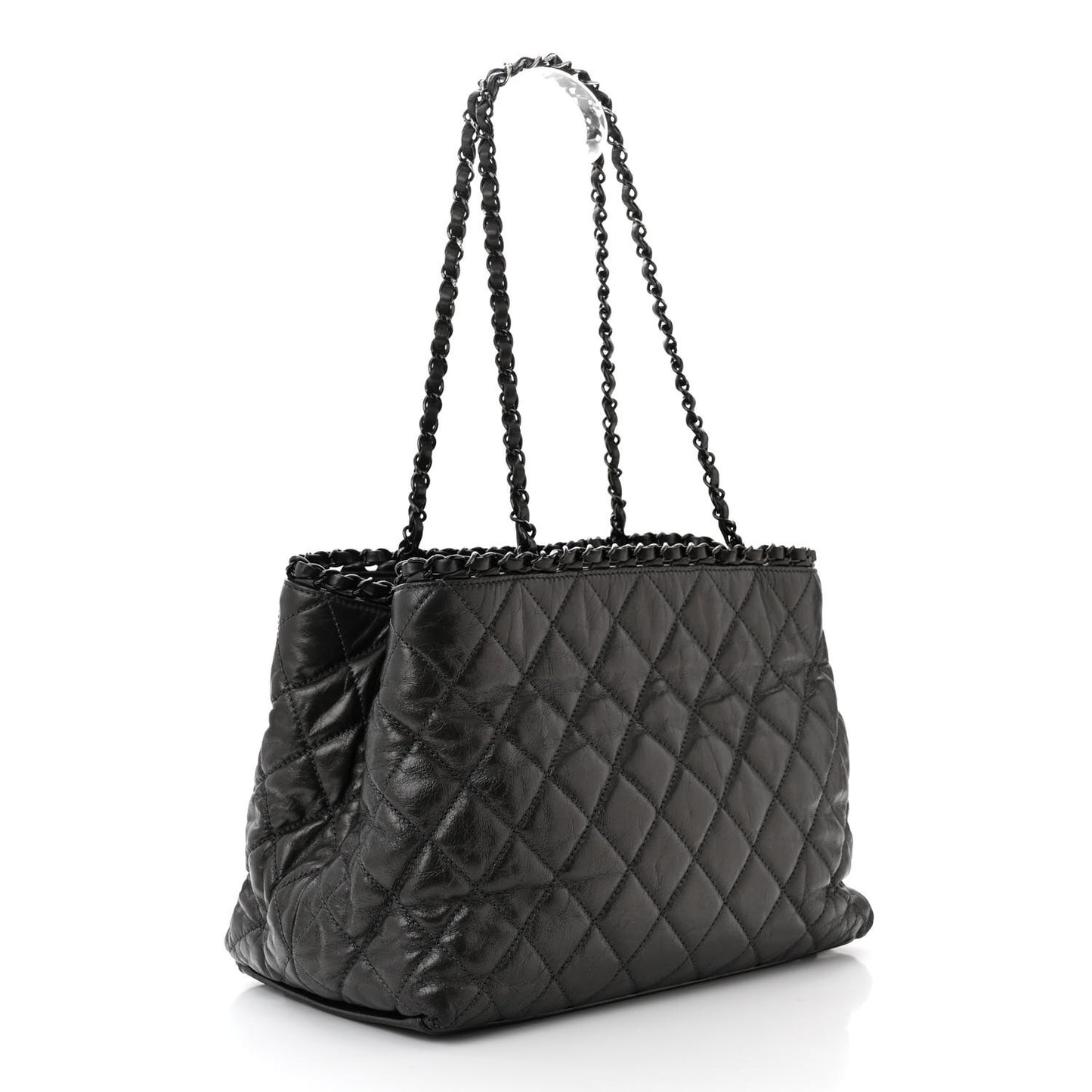 Metallic Aged Calfskin Quilted Small Chain Me Tote Dark Silver