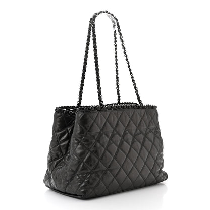 Chanel Metallic Aged Calfskin Quilted Small Chain Me Tote Dark Silver 3 of 11