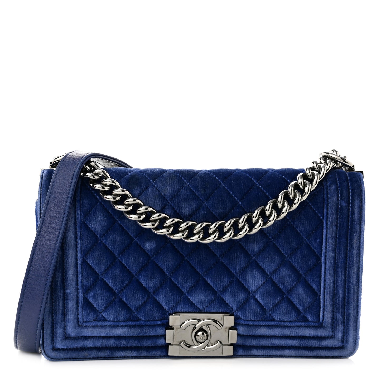 Velvet Quilted Medium Boy Flap Blue