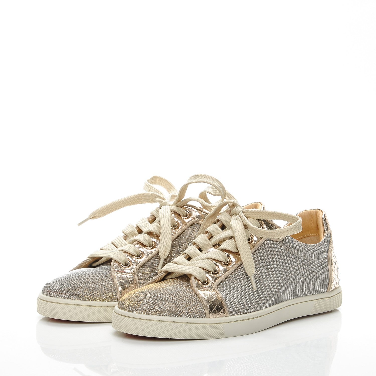 Christian Louboutin Seava Glitter Lame Flat Sneakers 38.5 Version Light Gold 3 of 8