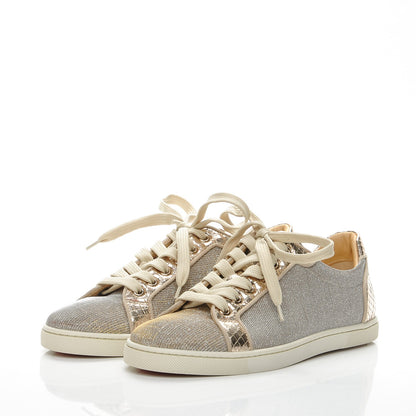 Christian Louboutin Seava Glitter Lame Flat Sneakers 38.5 Version Light Gold 3 of 8