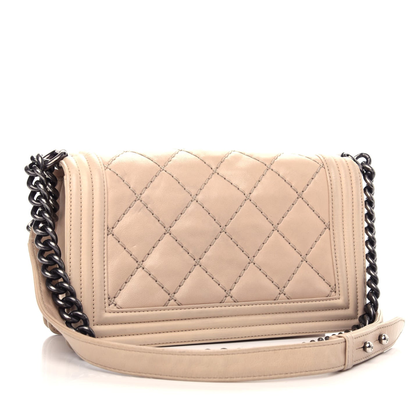 Calfskin Quilted Double Stitch Medium Boy Flap Beige