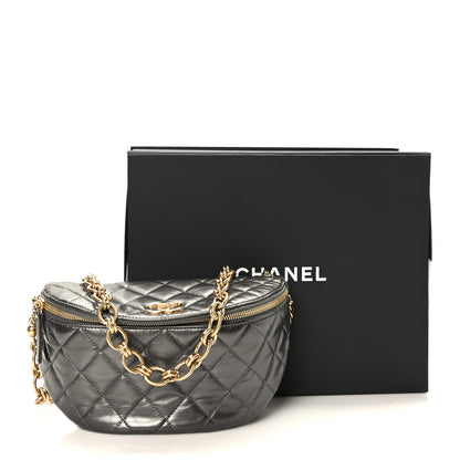 Chanel Metallic Calfskin Pearl Quilted CC Belt Bag Ruthenium 10 of 10