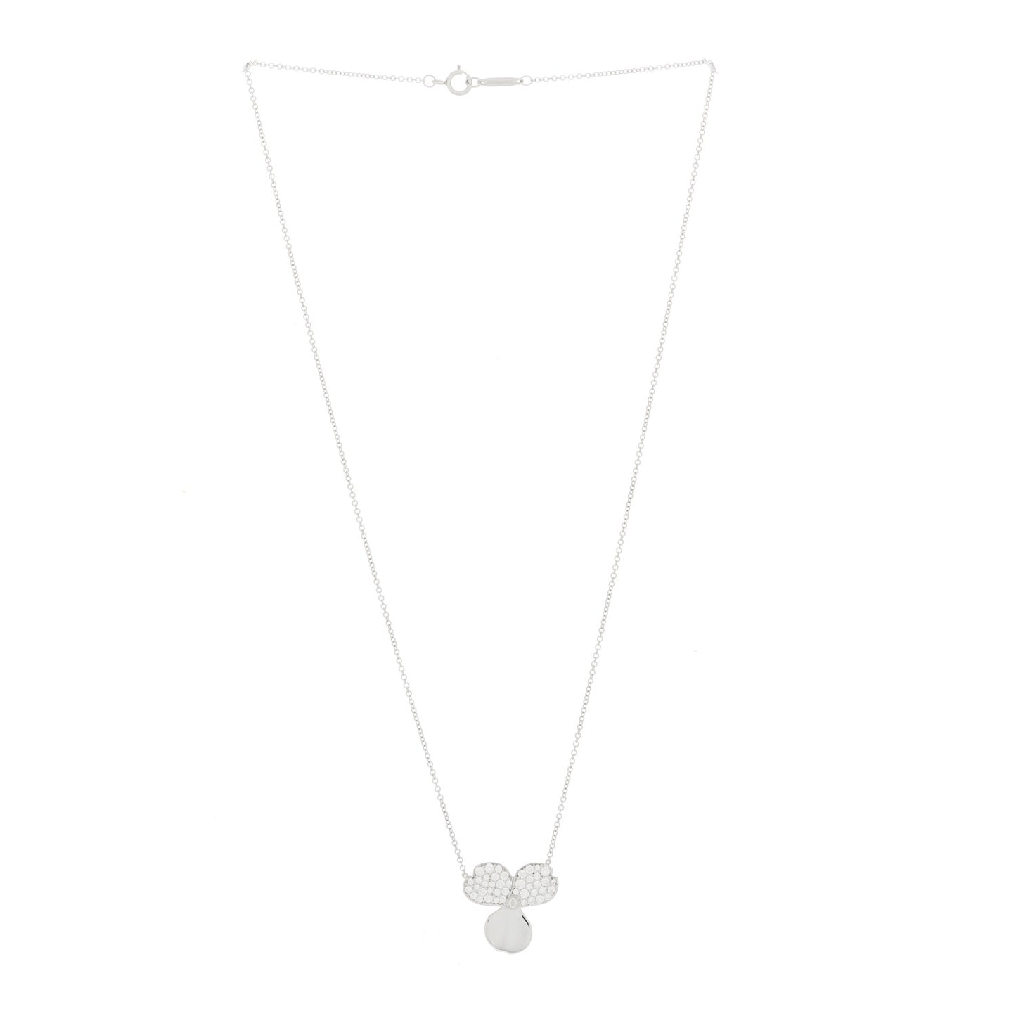 Platinum Diamond Paper Flowers Pendant Necklace