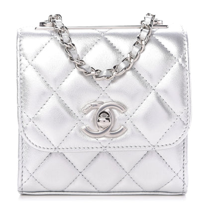 Chanel Metallic Lambskin Quilted Mini Trendy CC Clutch With Chain Silver 1 of 10