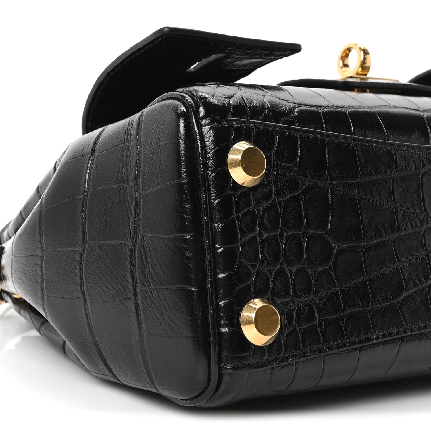 Balenciaga Calfskin Crocodile Embossed Mini Bel Air Carry All Bag Black 8 of 9