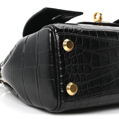 Balenciaga Calfskin Crocodile Embossed Mini Bel Air Carry All Bag Black 8 of 9