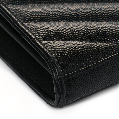 Saint Laurent Grain De Poudre Matelasse Chevron Monogram Chain Wallet Black 8 of 12