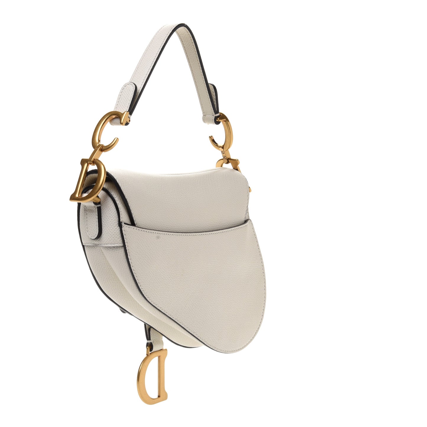 Grained Calfskin Mini Saddle Bag White