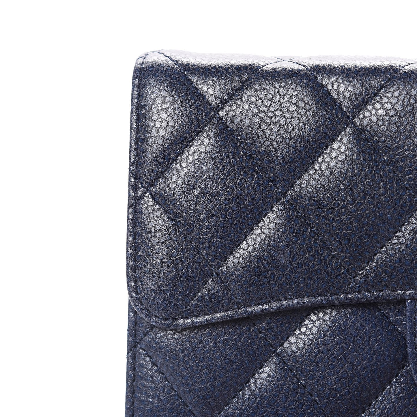 Metallic Caviar Quilted Reissue Long Flap Wallet Navy Blue