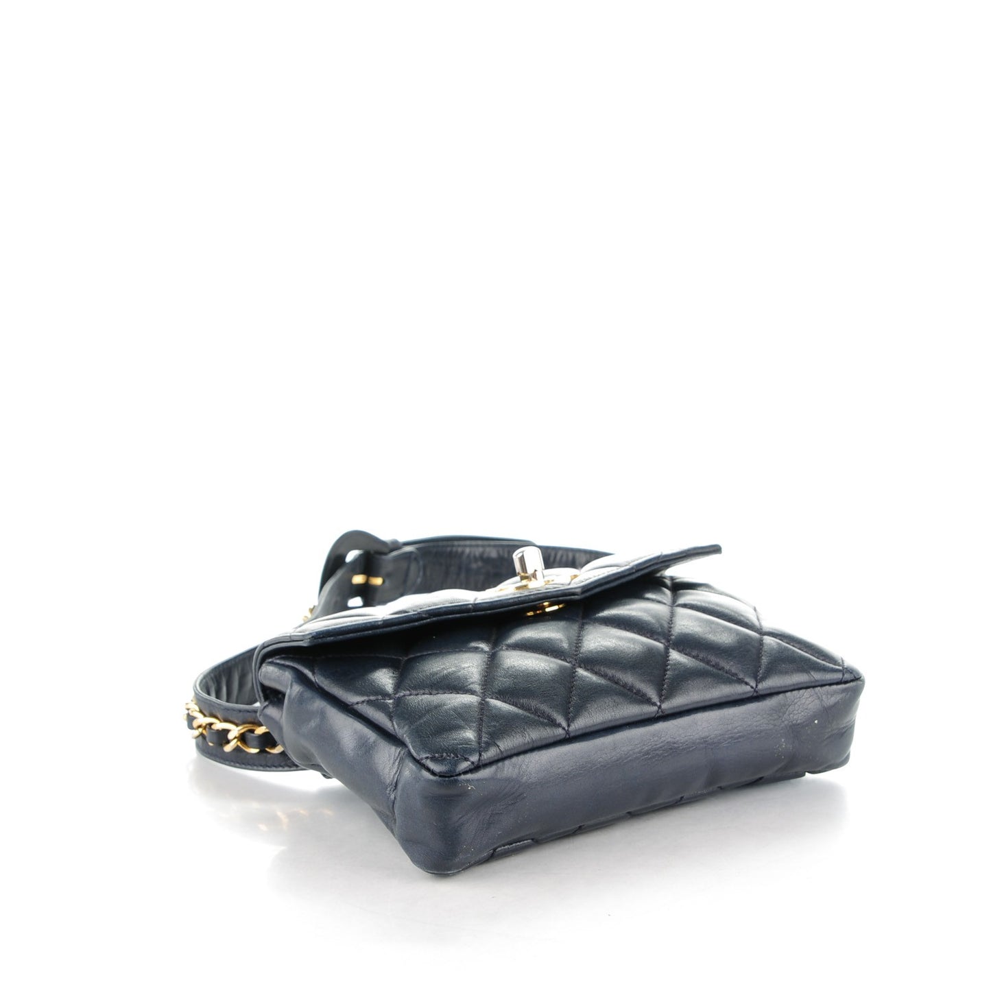 Lambskin Quilted Flap Waist Belt Bag 70 28 Navy