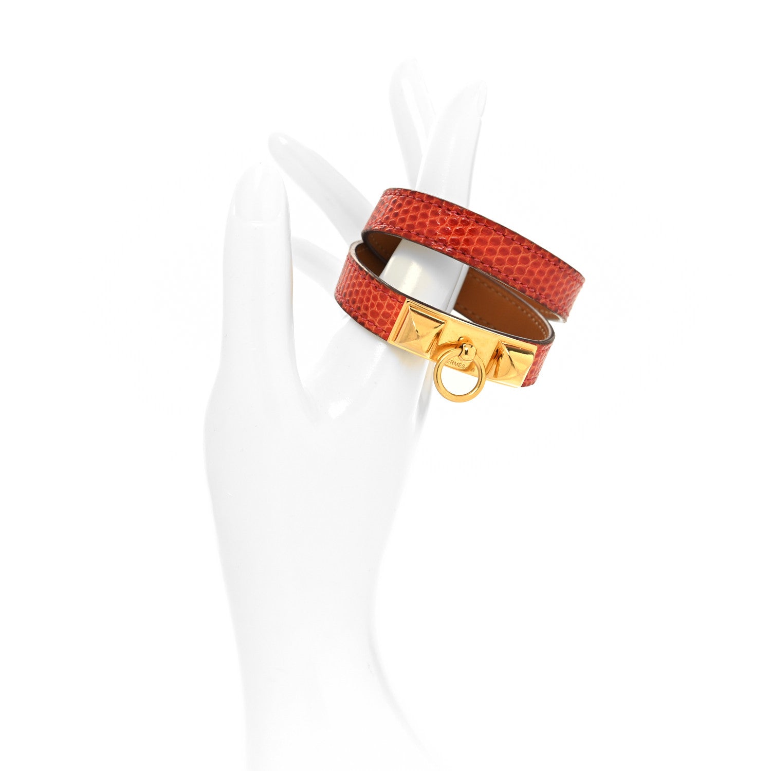 Hermes Lizard Rivale Double Tour Bracelet M Sanguine 2 of 7