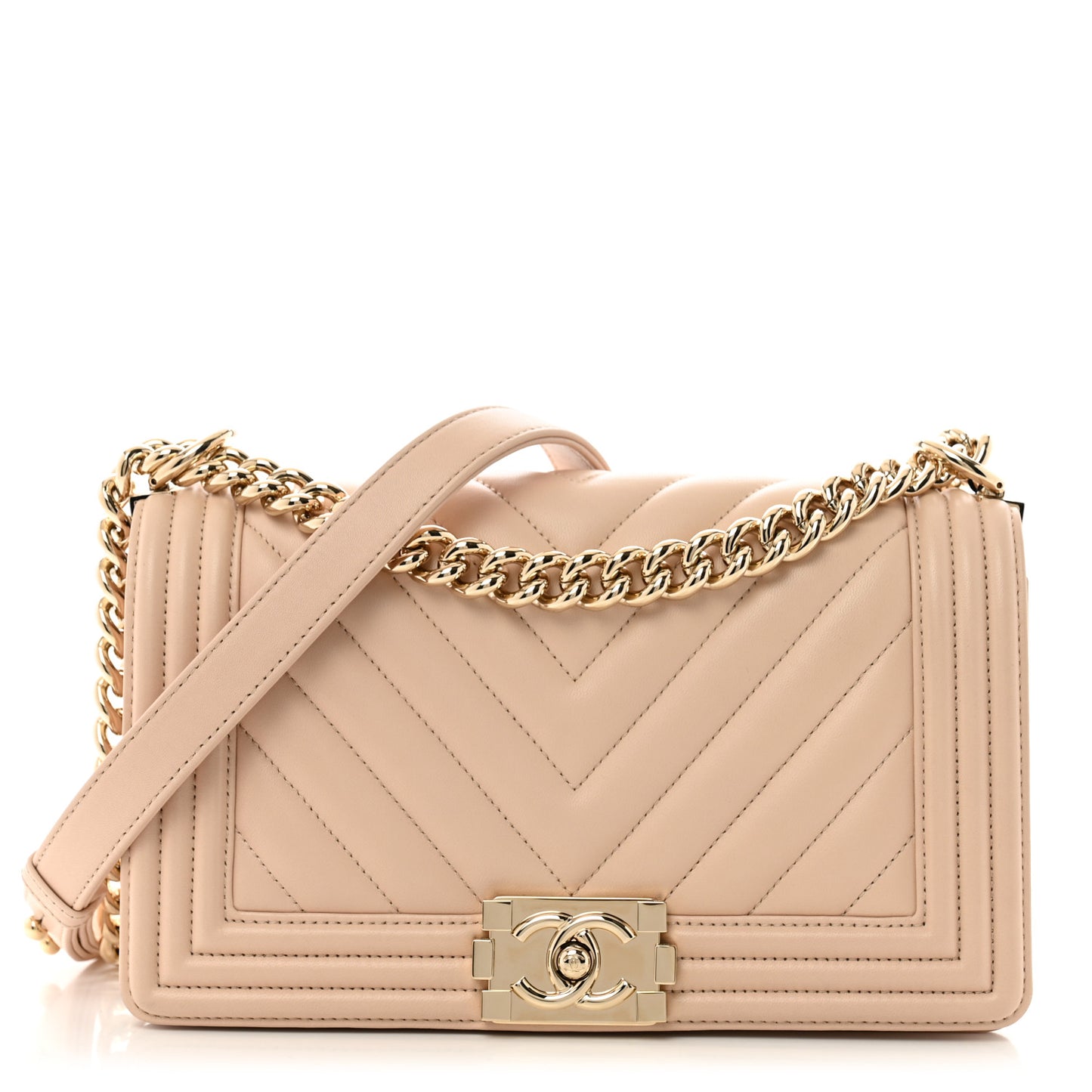 Lambskin Chevron Quilted Medium Boy Flap Light Beige