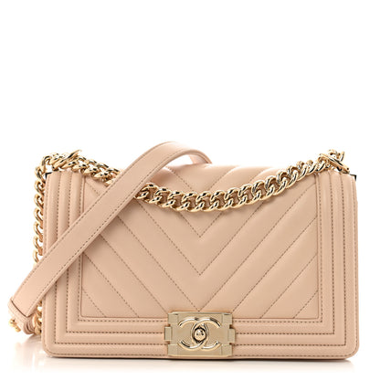 Chanel Lambskin Chevron Quilted Medium Boy Flap Light Beige 1 of 11
