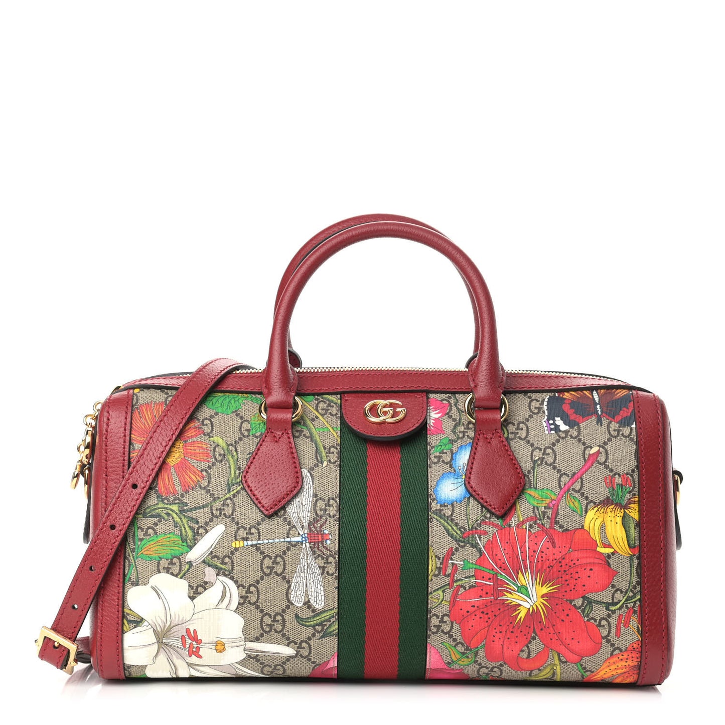 GG Supreme Monogram Flora Web Medium Ophidia Boston Red