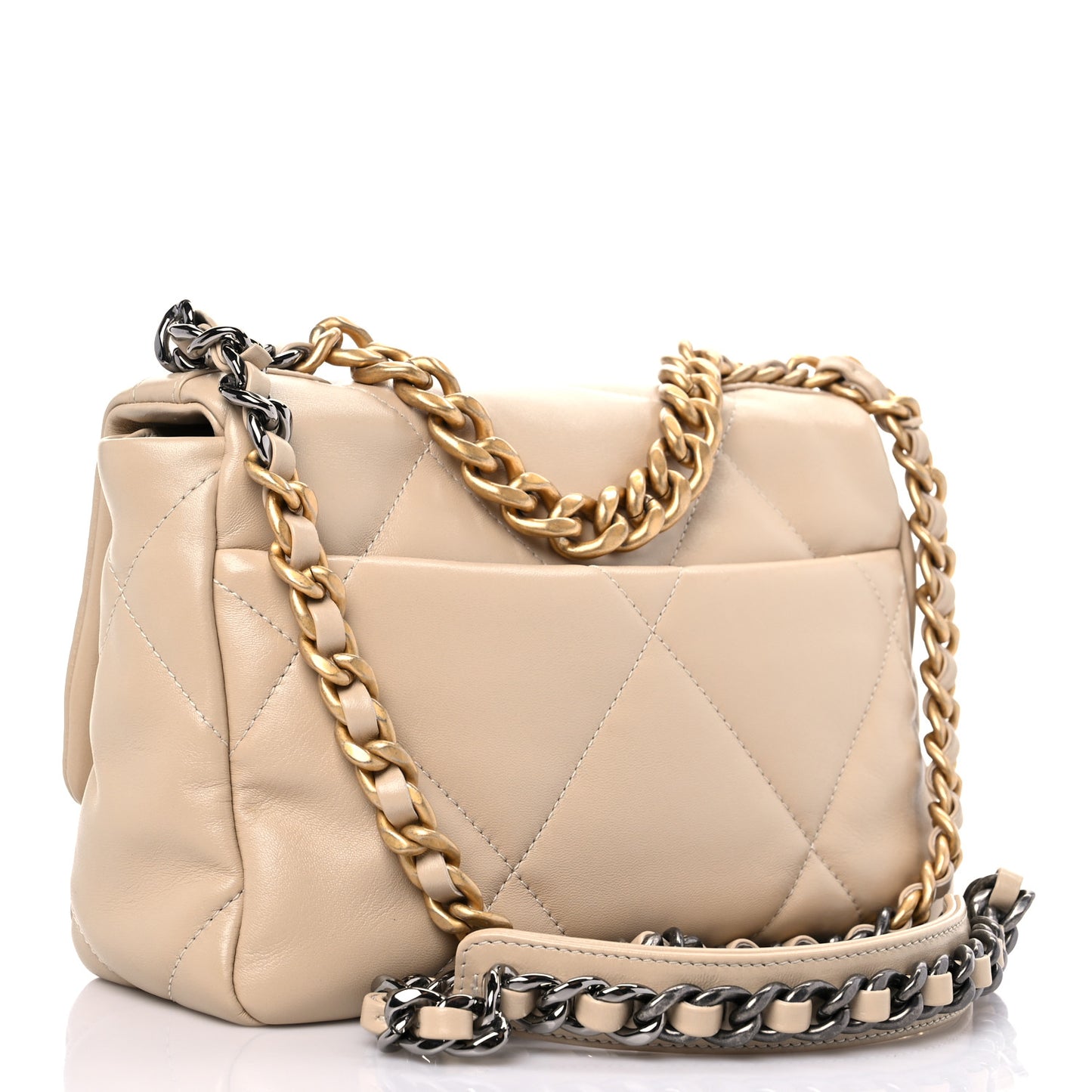 Lambskin Quilted Medium Chanel 19 Flap Light Beige