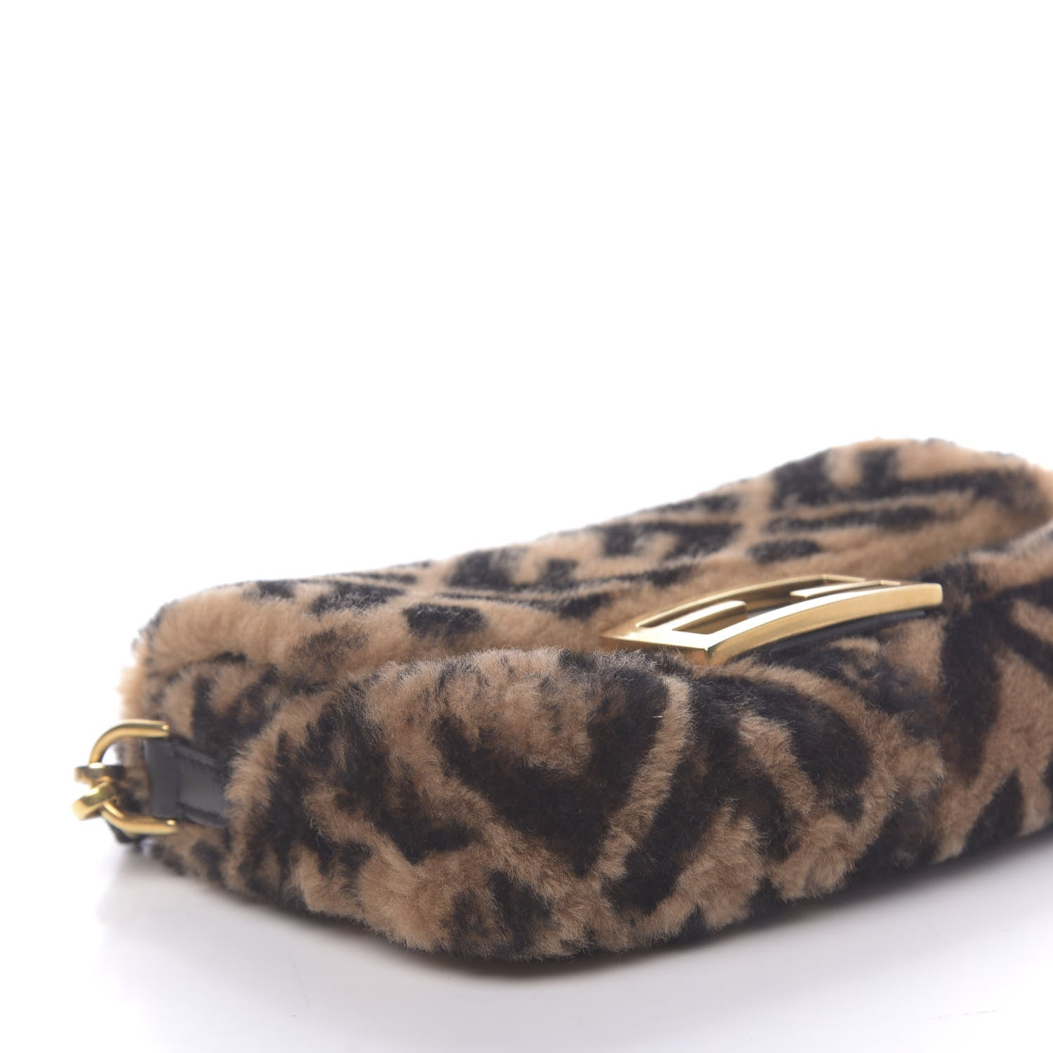 Fendi Shearling Vitello Dolce Macro FF 1974 Mini Baguette Tobacco Black 8 of 11