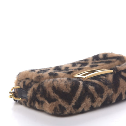 Fendi Shearling Vitello Dolce Macro FF 1974 Mini Baguette Tobacco Black 8 of 11