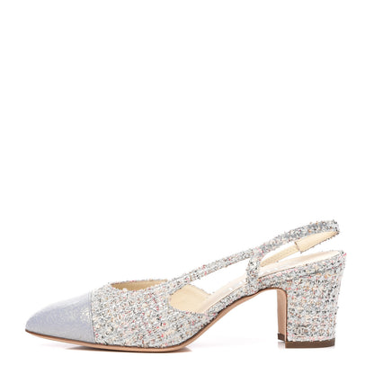 Chanel Tweed Cap Toe CC Slingback Pumps 38.5 Silver Grey 1 of 11