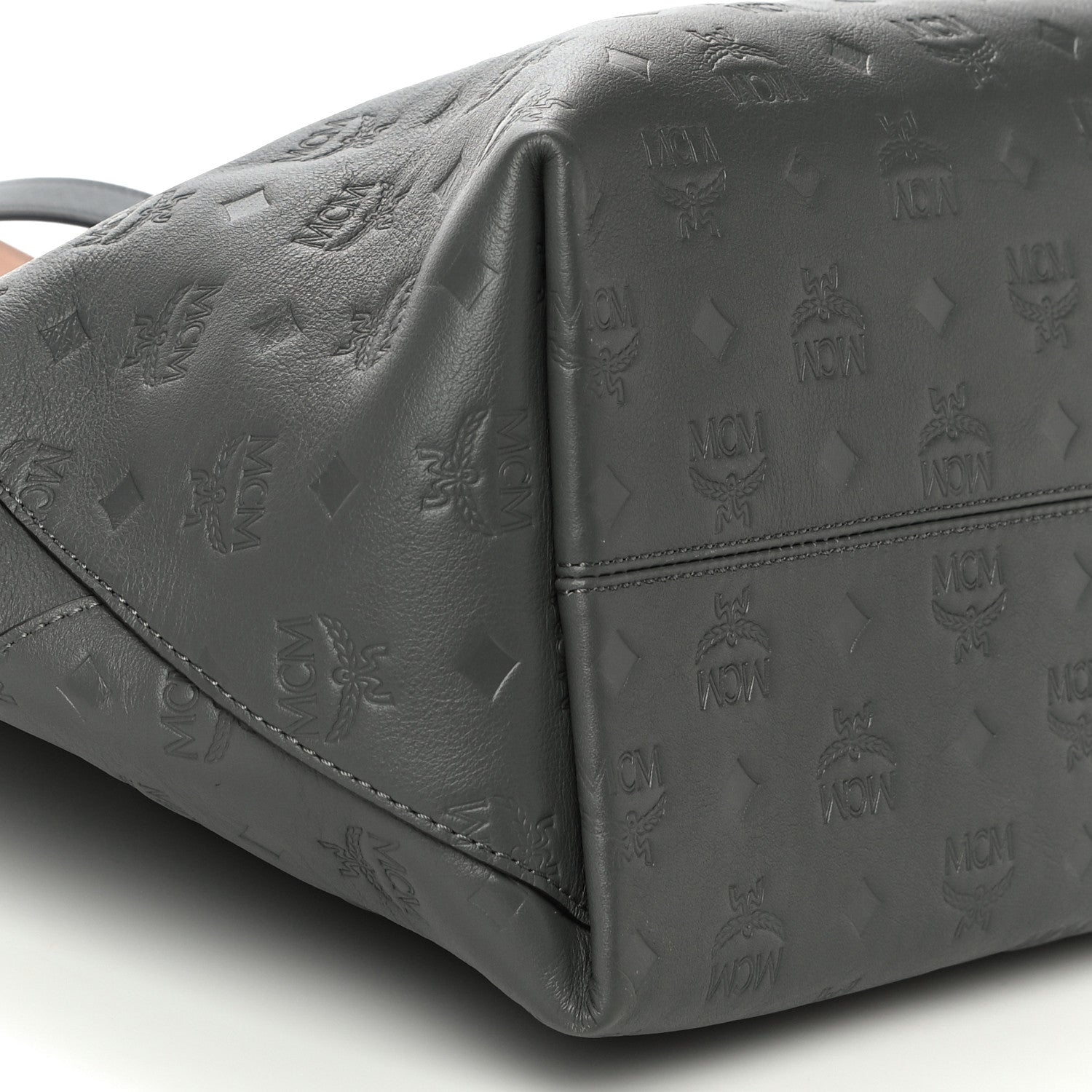 MCM Calfskin Ottomar Monogram Medium Klara Top Zip Tote Charcoal 10 of 11