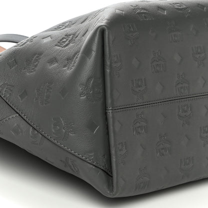 MCM Calfskin Ottomar Monogram Medium Klara Top Zip Tote Charcoal 10 of 11