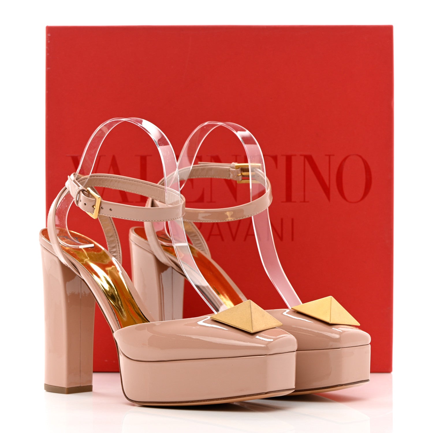 Valentino Garavani Patent One Stud Ankle Strap 30/120mm Platform Pumps 39.5 Rose Cannelle 12 of 12