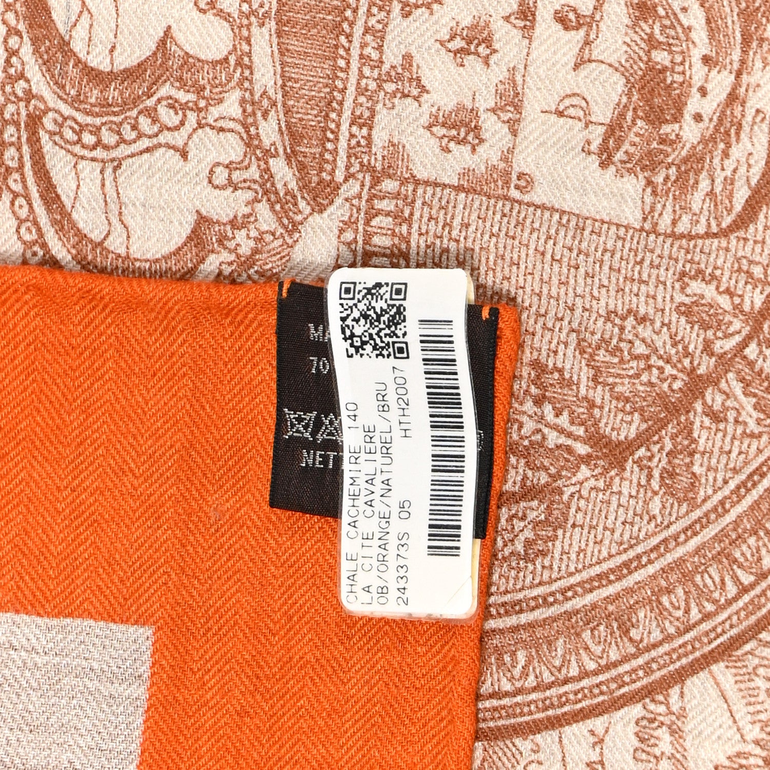 Hermes Cashmere Silk La Cite Cavaliere Shawl 140 Orange Naturel Brun 4 of 8