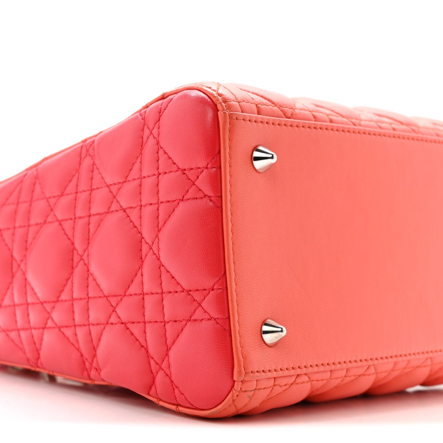 Christian Dior Lambskin Cannage Medium Bi-Color Lady Dior Orange Fuchsia 10 of 14