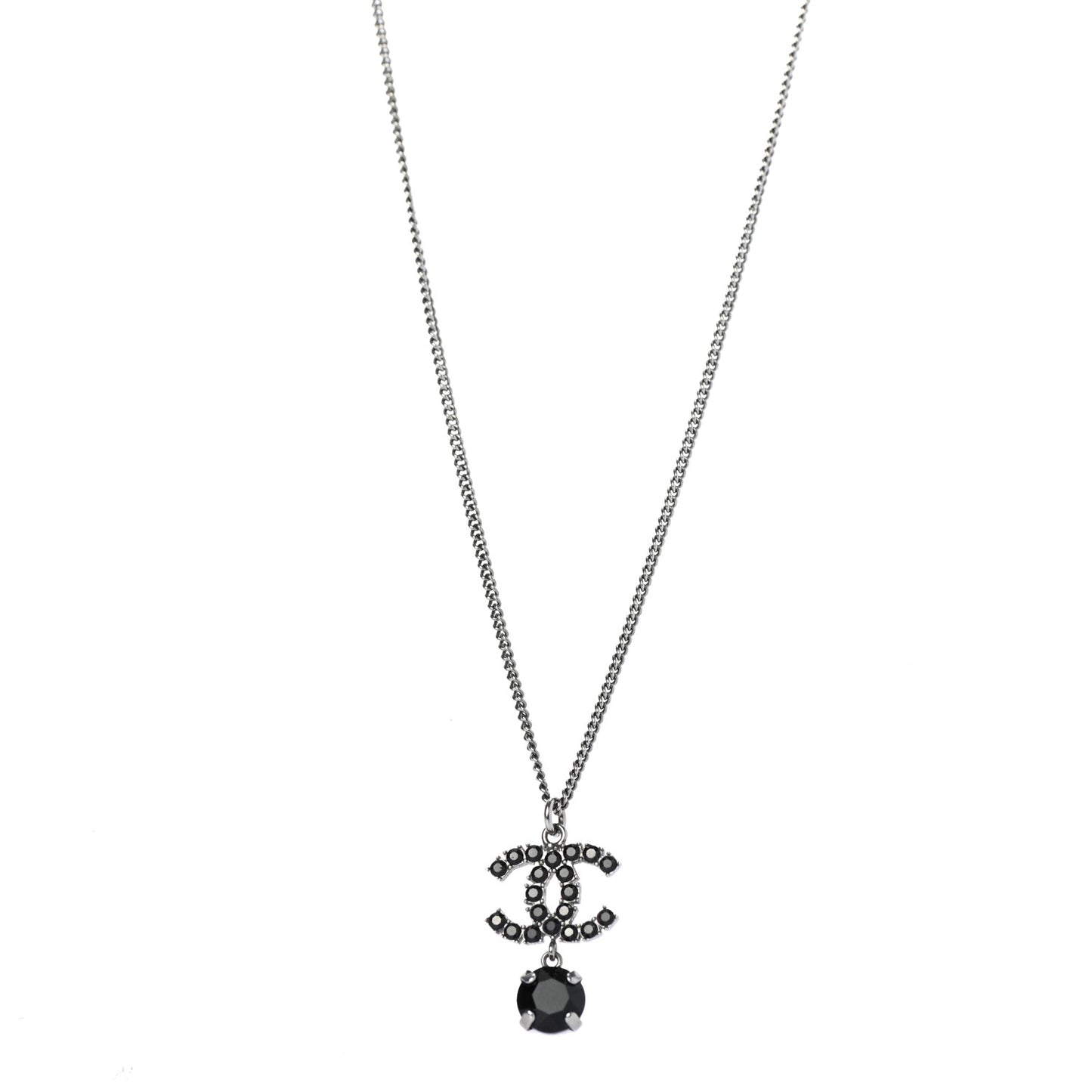 Ruthenium Crystal CC Drop Necklace Black