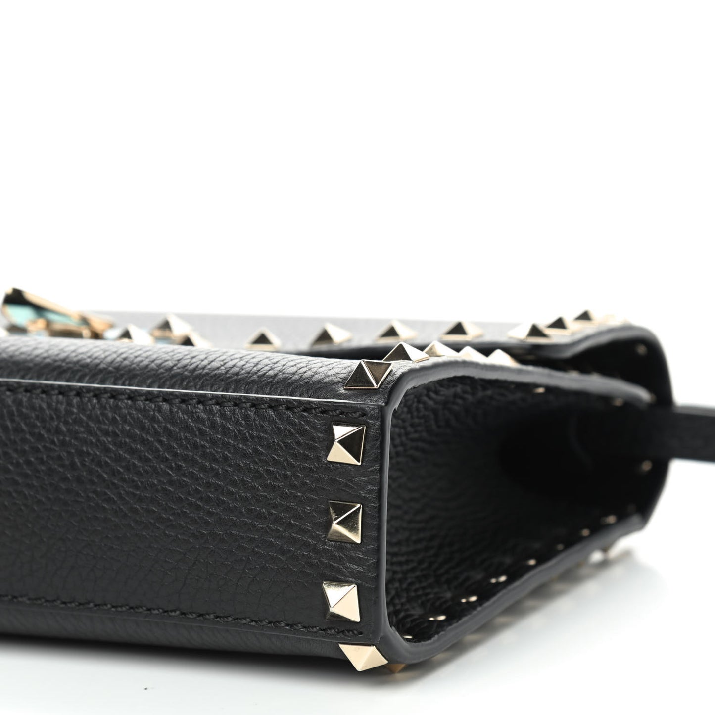 Pebbled Calfskin Medium Rockstud Flip Lock Crossbody Bag Black