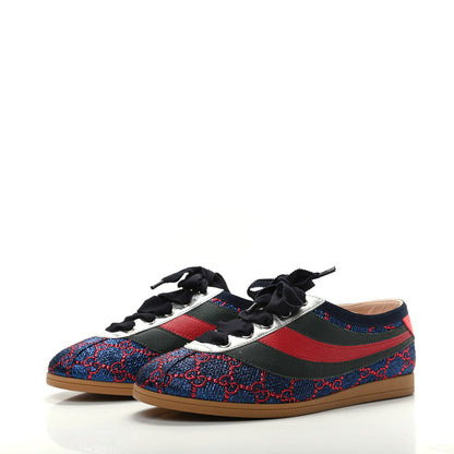 Gucci Lurex Calfskin Web GG Monogram Womens Falacer Sneakers 37 Iridescent Blue Iridescent Red Silver 3 of 8