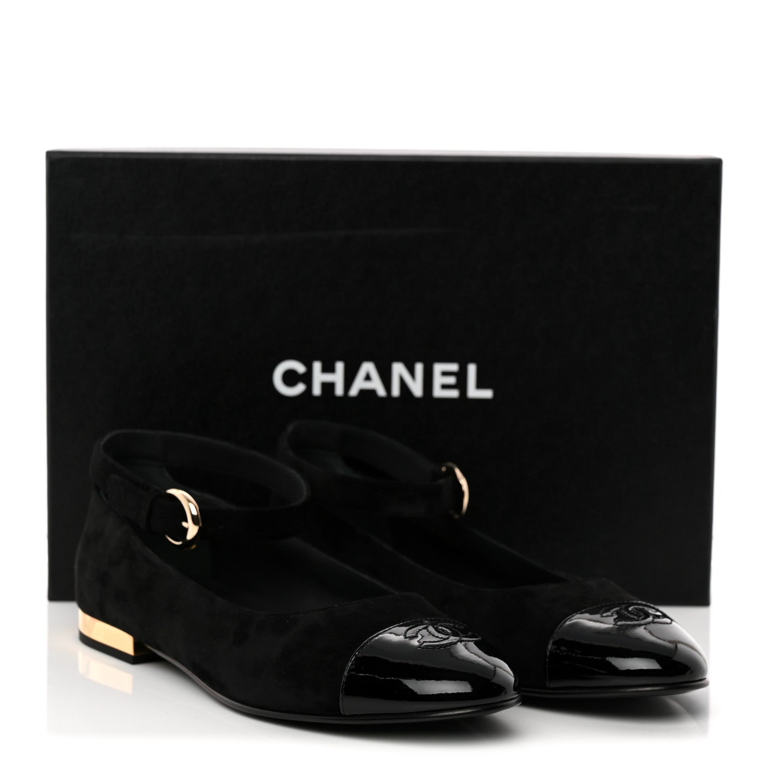 Chanel Suede Patent Cap Toe CC Mary Jane Flats 40 Black 11 of 11