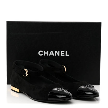 Chanel Suede Patent Cap Toe CC Mary Jane Flats 40 Black 11 of 11