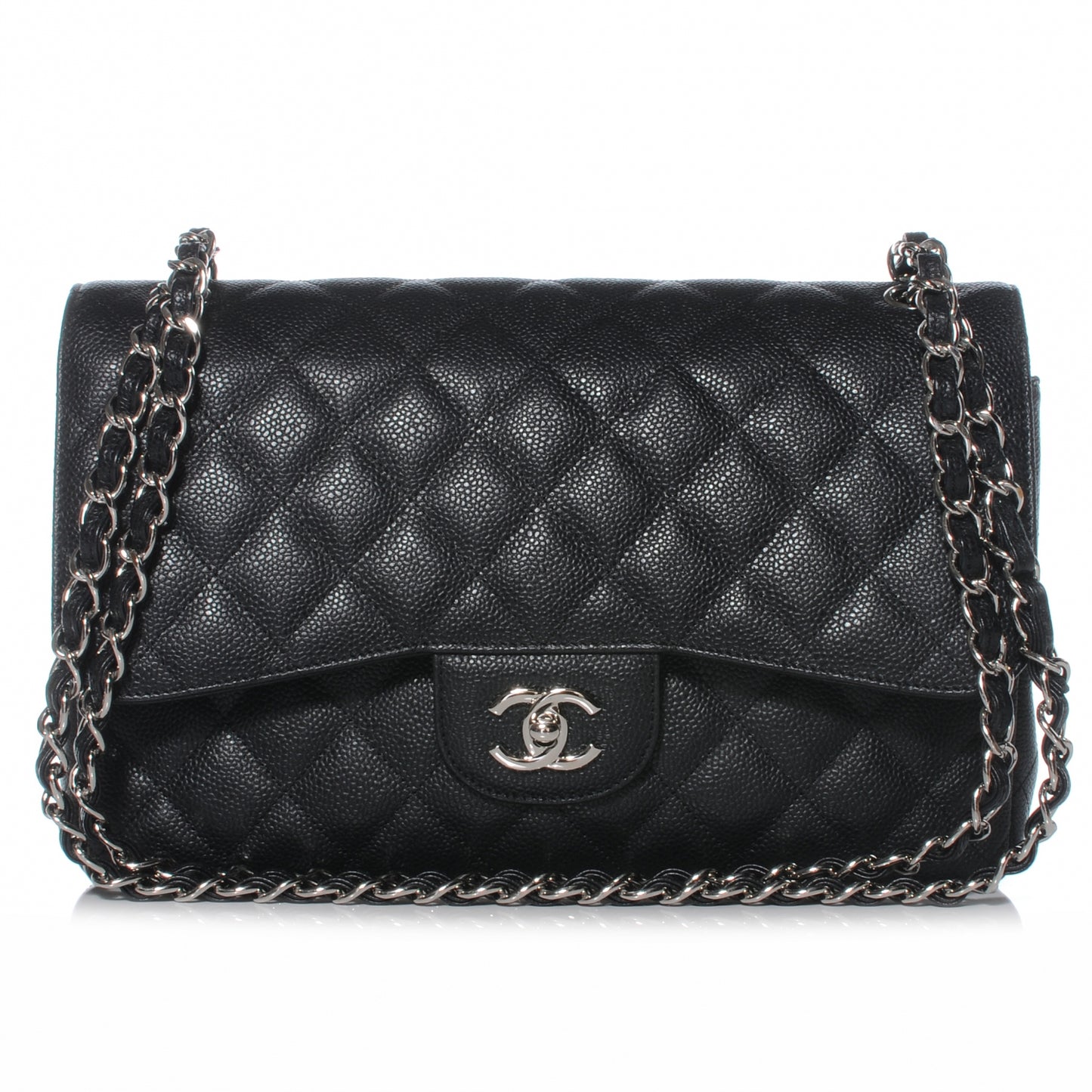Caviar Quilted Jumbo Double Flap Black