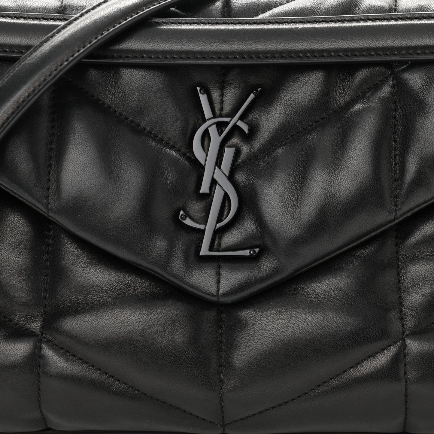 Lambskin Quilted Small Loulou Puffer Monogram Chain Satchel Black