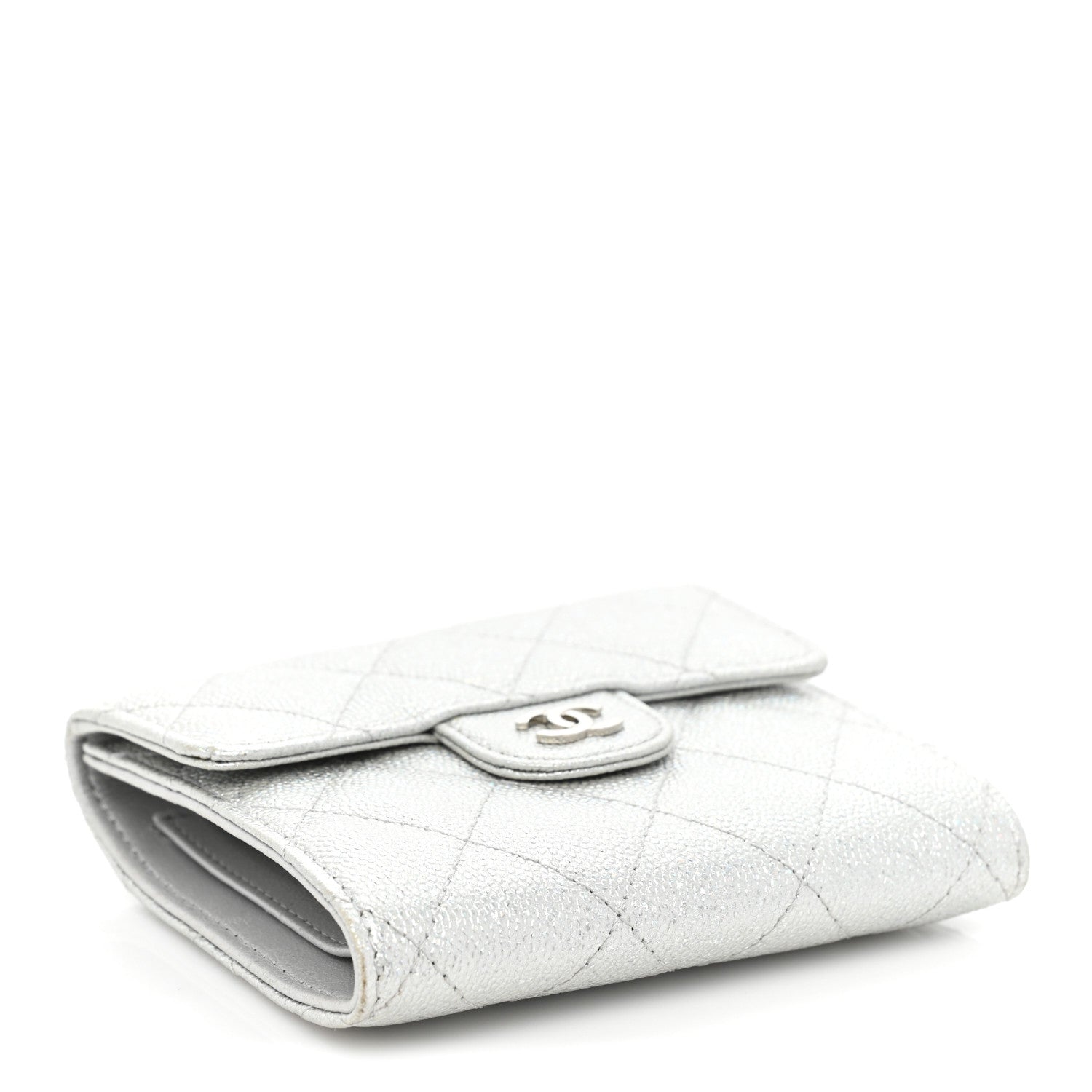 Chanel Metallic Caviar Quilted Compact Flap Wallet Silver 4 of 16